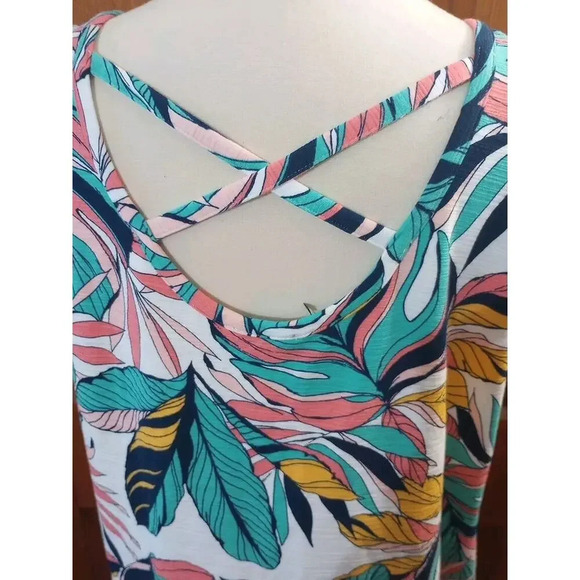 T by Talbots Dress UPF 50 Sz L New Tropical Fronds Stretch Cross Back Pockets - Picture 5 of 7